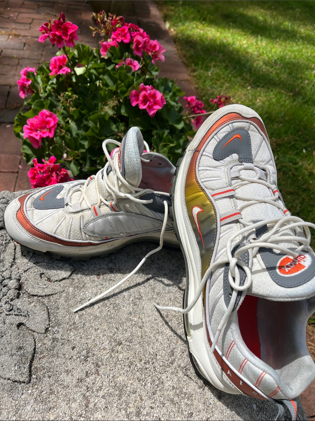 Nike White Air Max Sneakers With Orange And Gray Accents
